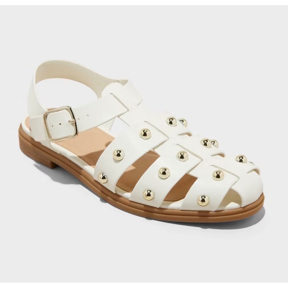 Universal Thread Winnie White Studded Fisherman Sandals Wide Width 9.5 NEW